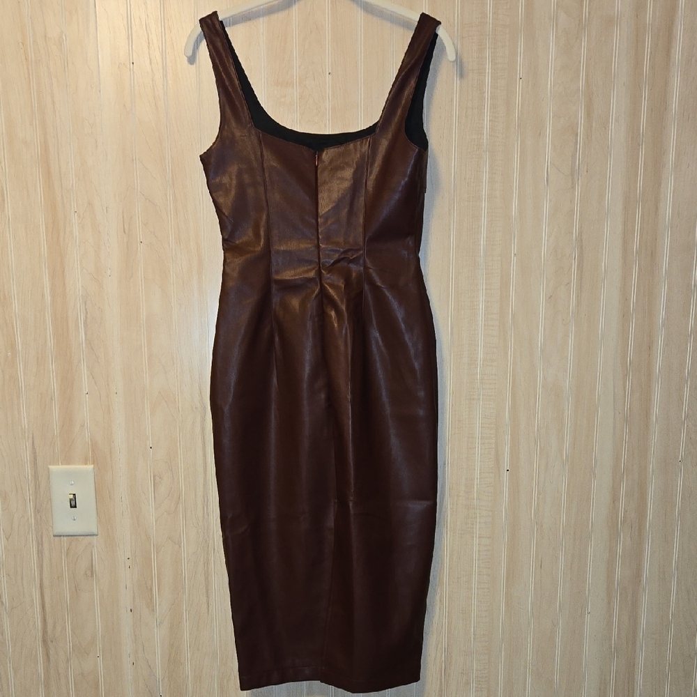 Commense Burgundy Faux Leather Midi Dress - Picture 2 of 3